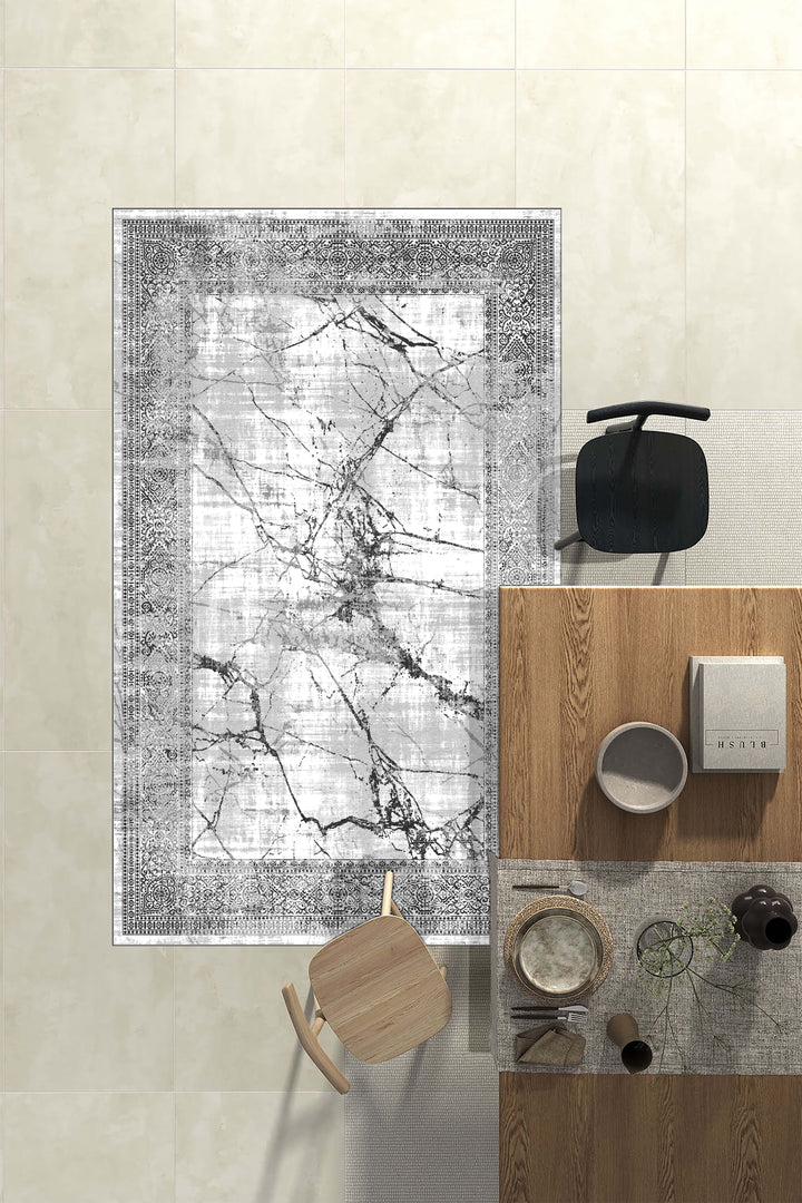 Minimal Çizgili Krem Halı Örtüsü – Kaymaz, Yıkanabilir, Modern Geometrik Desen