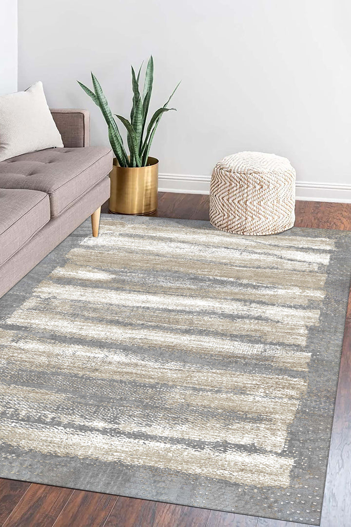 Minimal Çizgili Krem Halı Örtüsü – Kaymaz, Yıkanabilir, Modern Geometrik Desen
