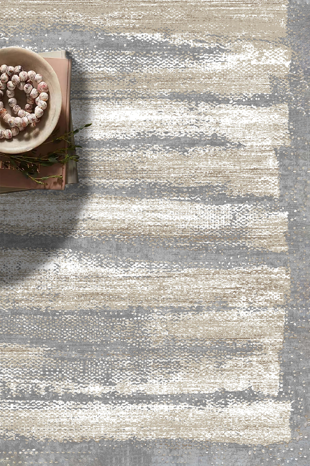 Minimal Çizgili Krem Halı Örtüsü – Kaymaz, Yıkanabilir, Modern Geometrik Desen