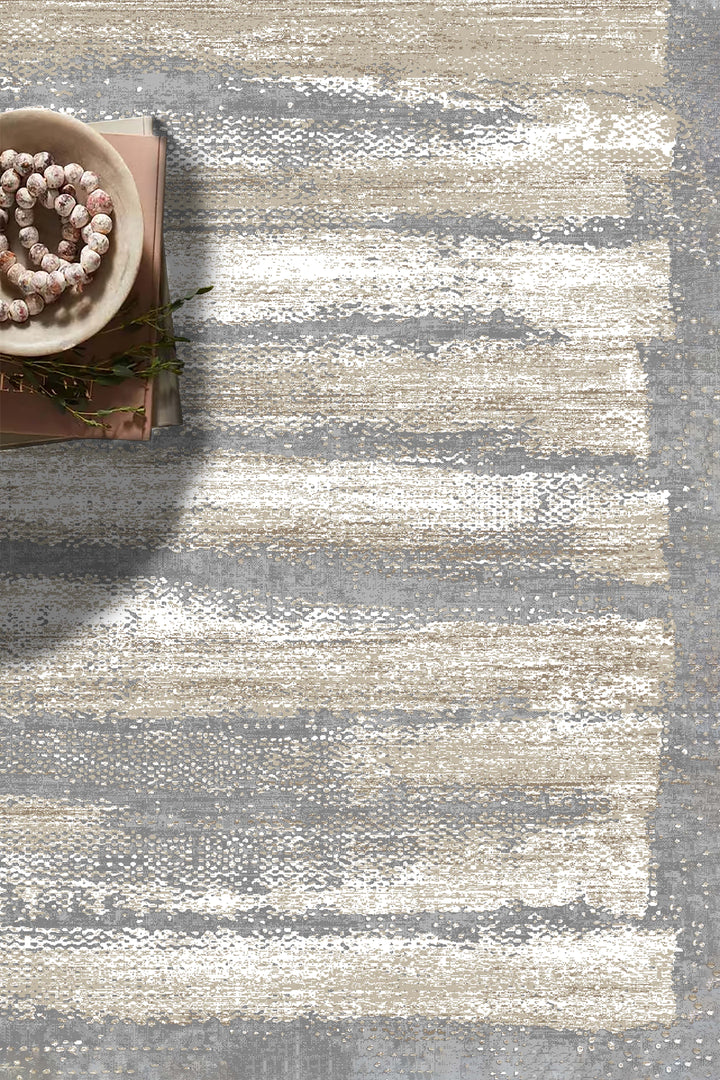 Minimal Çizgili Krem Halı Örtüsü – Kaymaz, Yıkanabilir, Modern Geometrik Desen