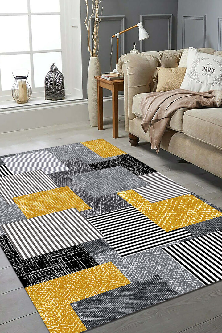 Minimal   Geometrik Halı Örtüsü – Kaymaz, Yıkanabilir, Modern Halı Desen