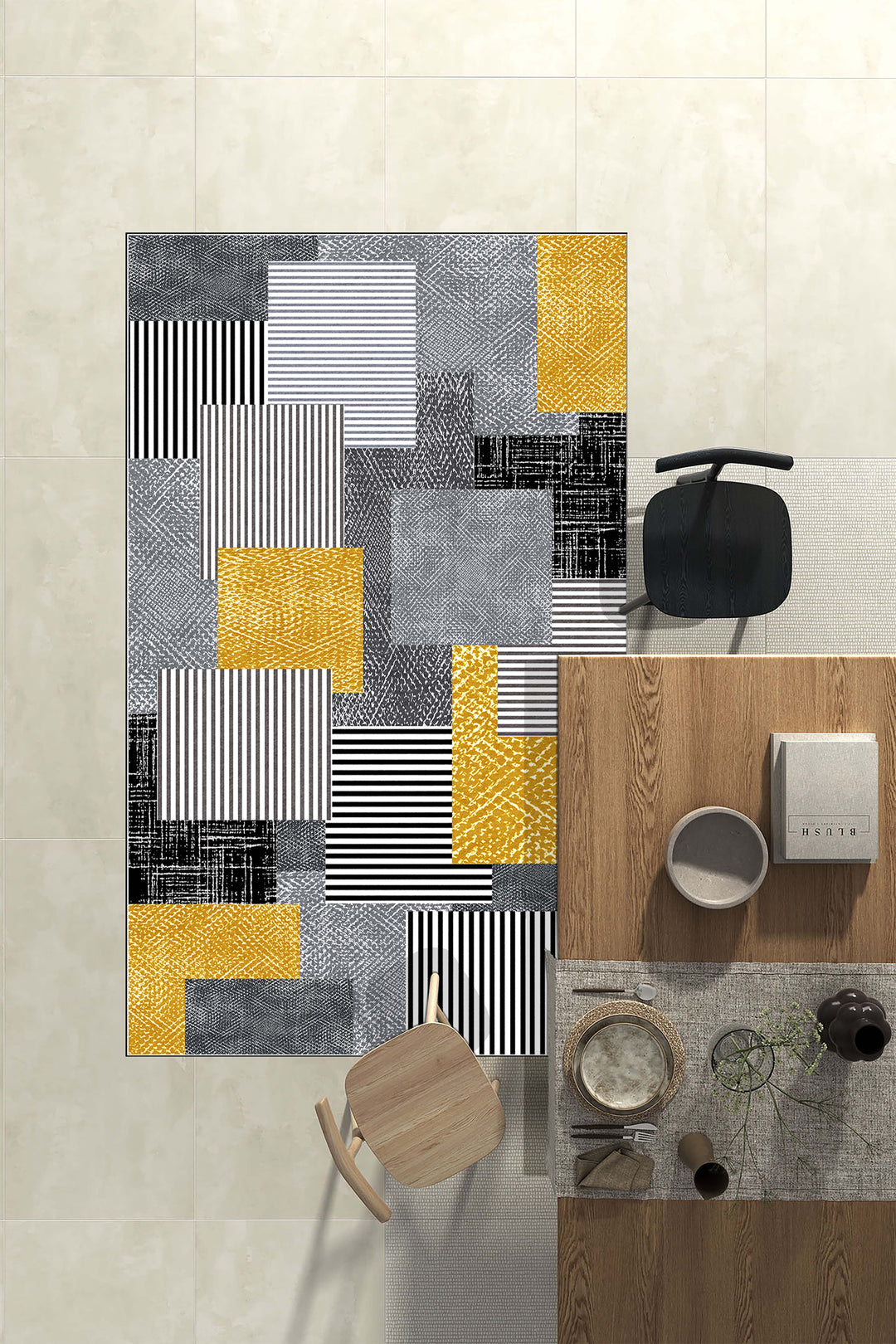Minimal   Geometrik Halı Örtüsü – Kaymaz, Yıkanabilir, Modern Halı Desen