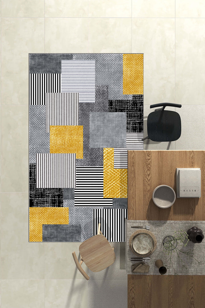 Minimal   Geometrik Halı Örtüsü – Kaymaz, Yıkanabilir, Modern Halı Desen