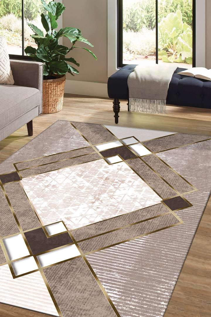 Modern Siyah Gri Geometrik Desenli Halı Örtüsü – Kaymaz, Yıkanabilir, Şık Kontrast Tasarım