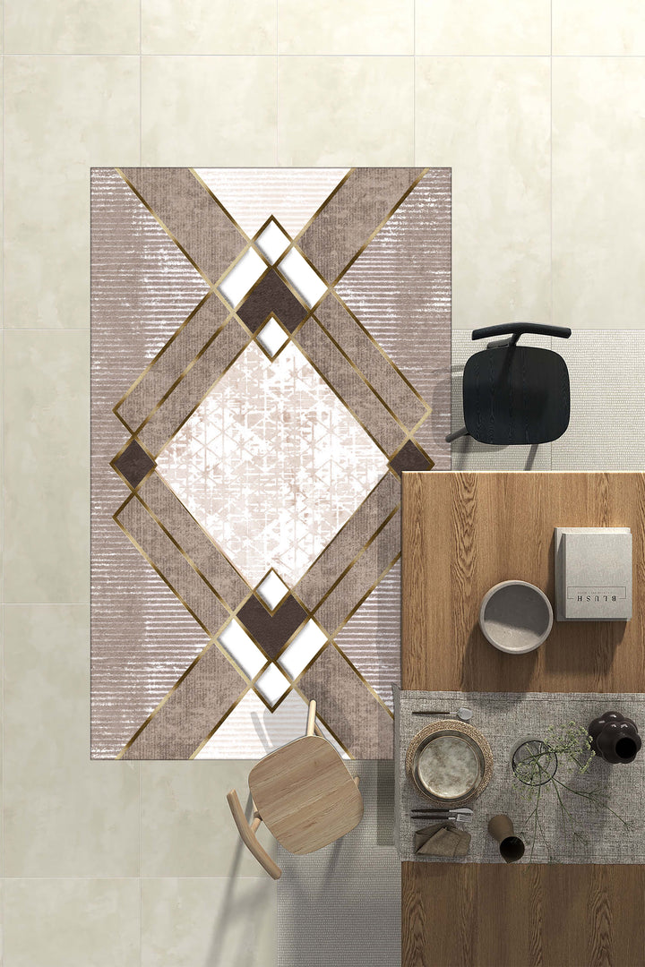 Modern Siyah Gri Geometrik Desenli Halı Örtüsü – Kaymaz, Yıkanabilir, Şık Kontrast Tasarım