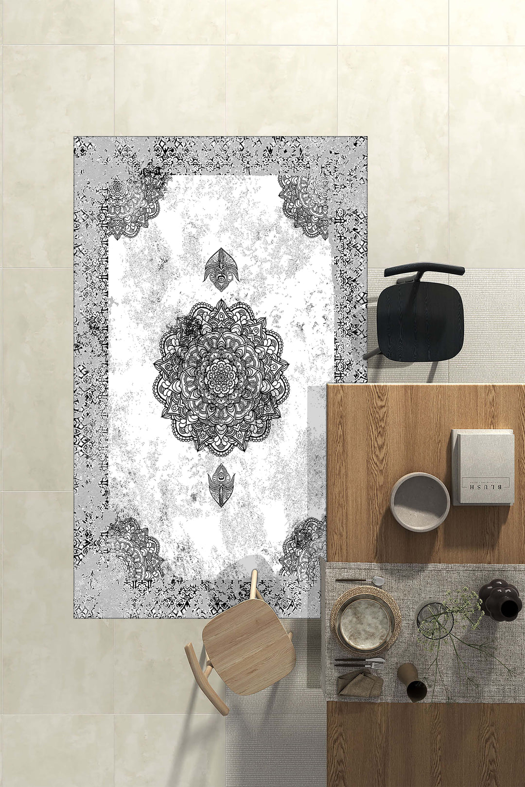 Modern Gri Siyah Çizgili Halı Örtüsü – Kaymaz Tabanlı, Yıkanabilir, Minimal Geometrik Desen