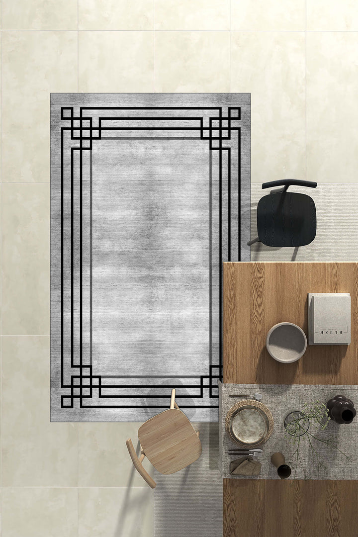 Minimal Çizgili Krem Halı Örtüsü – Kaymaz, Yıkanabilir, Modern Kahverengi Geometrik Desen