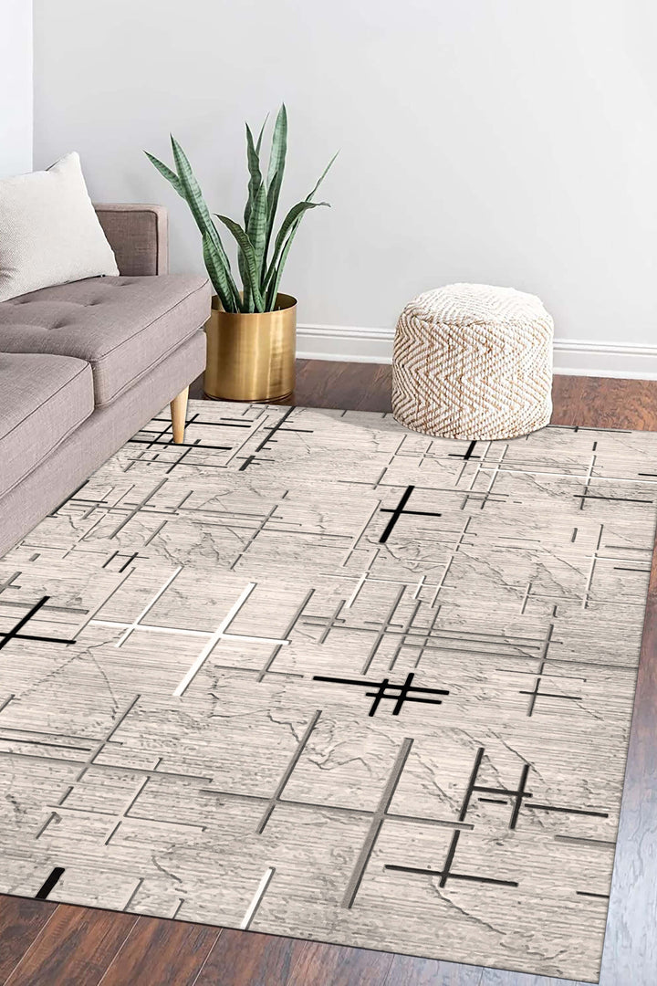 Minimal Çizgili Halı Örtüsü – Kaymaz, Yıkanabilir, Modern Kahverengi Geometrik Desen Halı Örtüsü