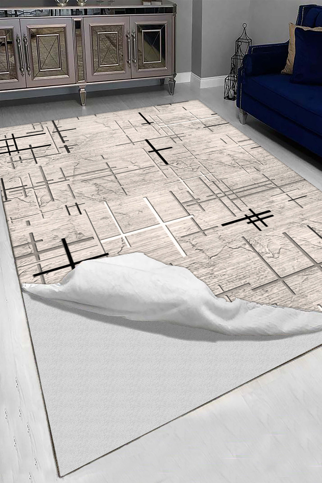 Minimal Çizgili Halı Örtüsü – Kaymaz, Yıkanabilir, Modern Kahverengi Geometrik Desen Halı Örtüsü