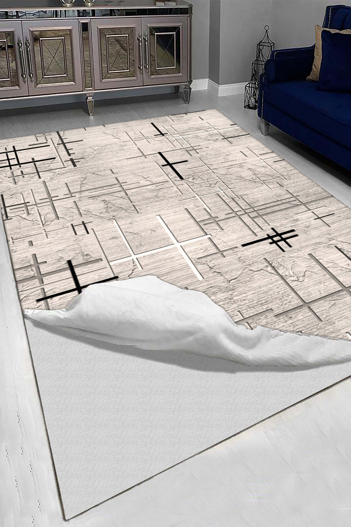 Minimal Çizgili Halı Örtüsü – Kaymaz, Yıkanabilir, Modern Kahverengi Geometrik Desen Halı Örtüsü