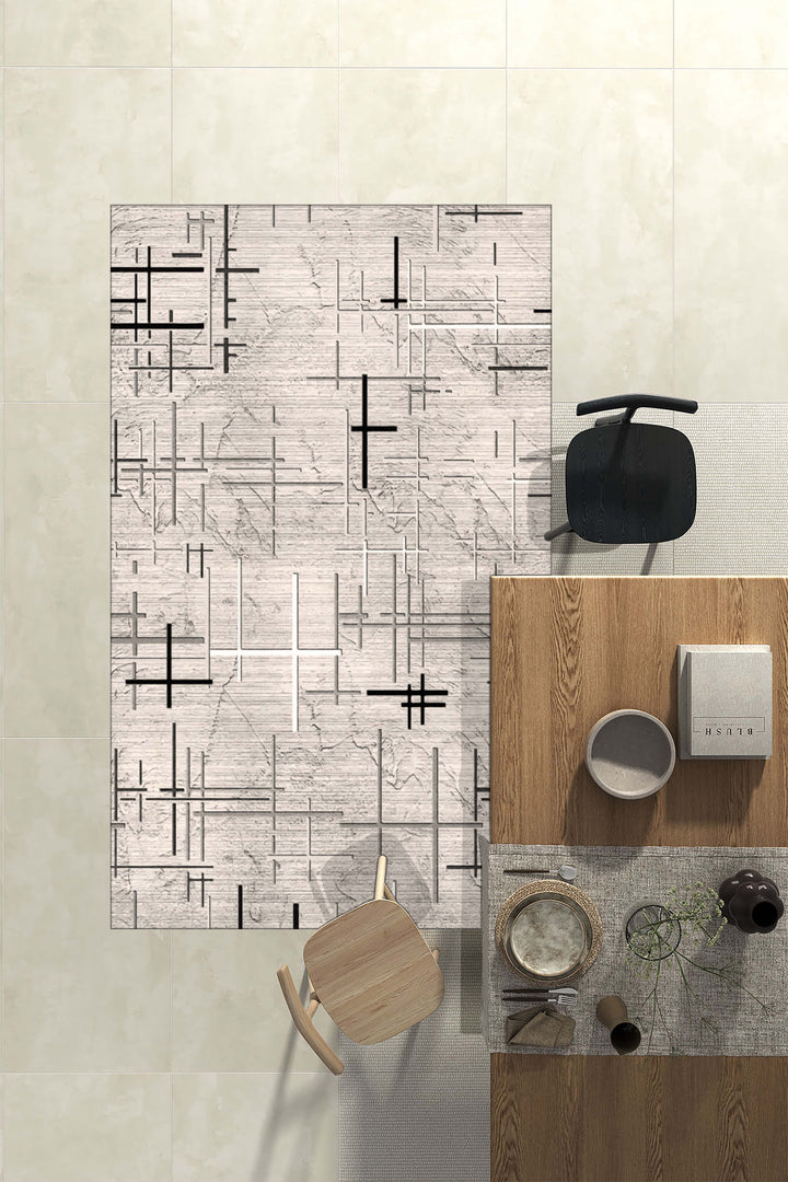 Minimal Çizgili Halı Örtüsü – Kaymaz, Yıkanabilir, Modern Kahverengi Geometrik Desen Halı Örtüsü