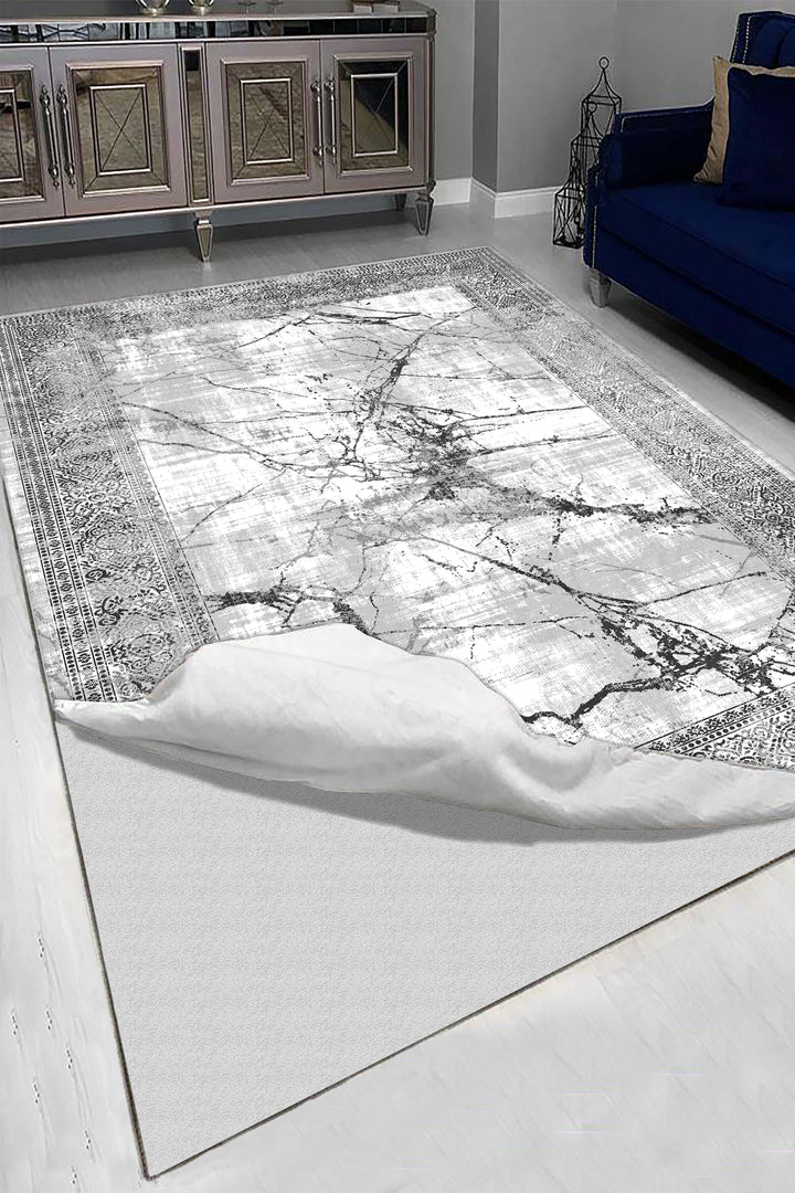 Minimal Çizgili Krem Halı Örtüsü – Kaymaz, Yıkanabilir, Modern Geometrik Desen